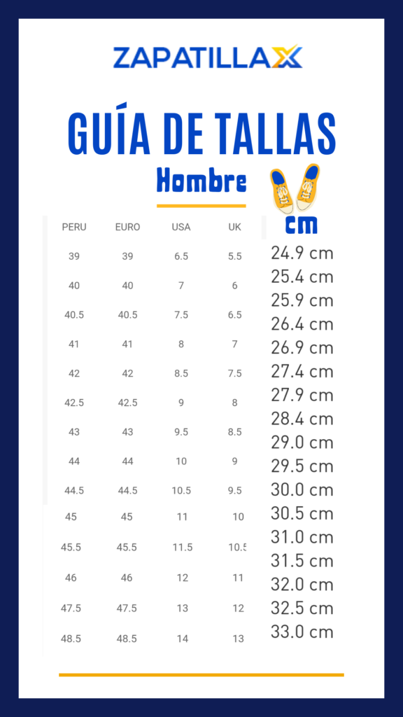 Guía de tallas de zapatillas Perú